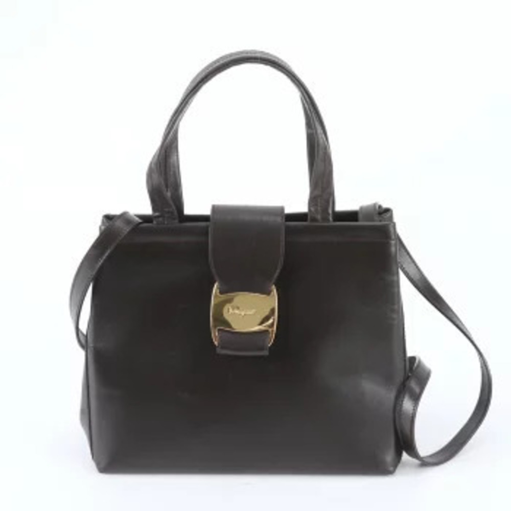 Salvatore Ferragamo Vara Leather Tote Black Brown